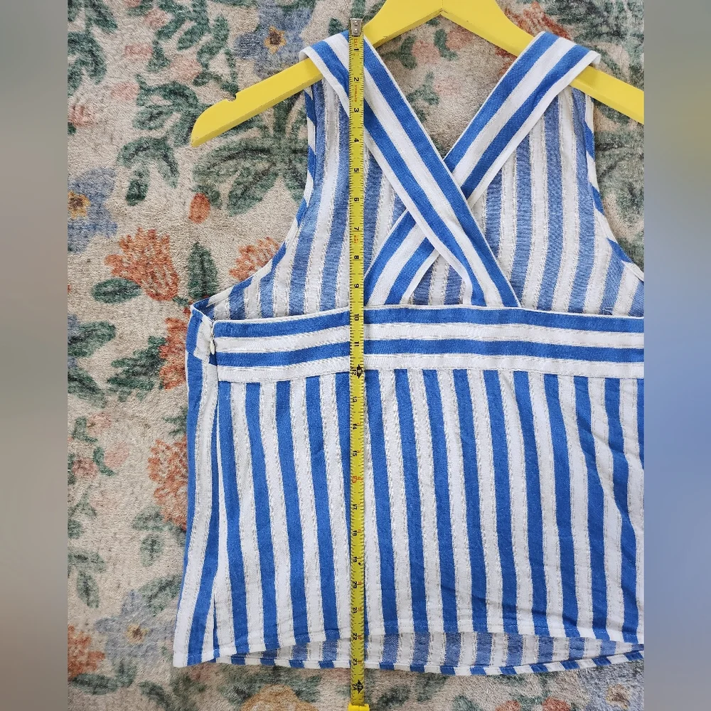 J. Crew cotton linen Blue and White Striped Tank